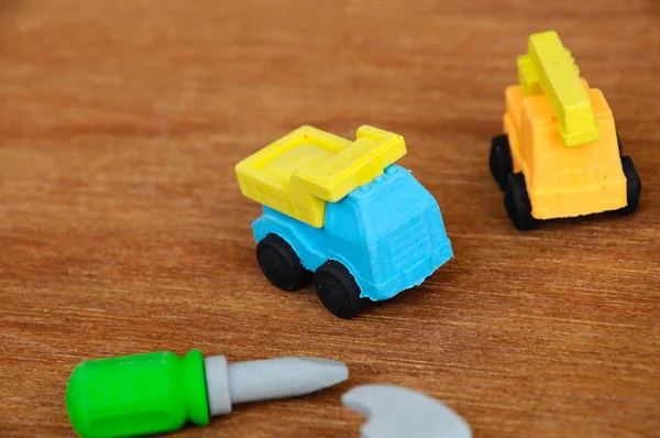Miniaturmodell Von Schweren Baumaschinen Und Bauwerkzeugen Beide Aus Synthetischem Gummi — Stockfoto
