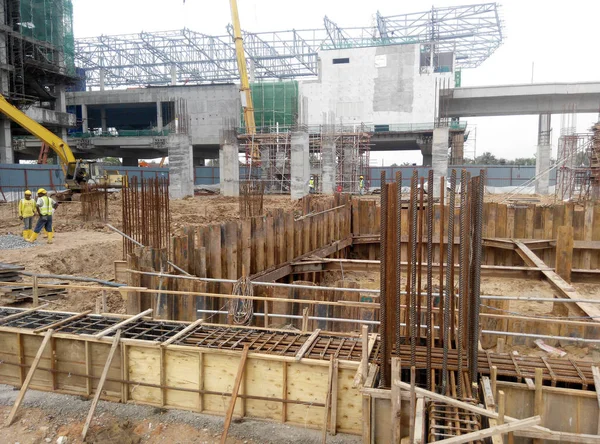 Kuala Lumpur Setembro 2015 Construção Barra Reforço Viga Terra Cofragem — Fotografia de Stock