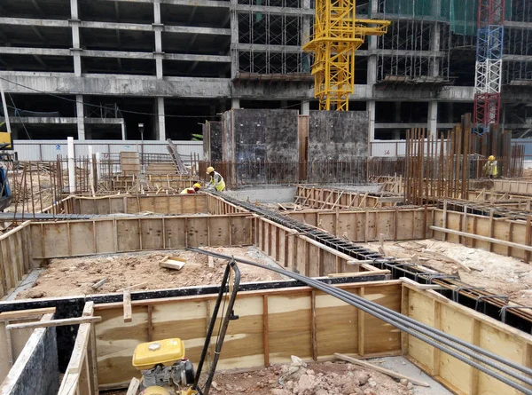 Kuala Lumpur Setembro 2015 Construção Barra Reforço Viga Terra Cofragem — Fotografia de Stock