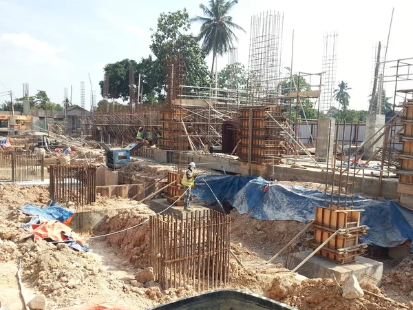 Johor Malaysia March 2016 Trabalhadores Construção Civil Que Pulverizam Tratamento — Fotografia de Stock