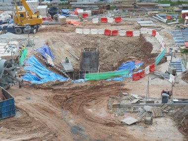 Malacca, Malaysia-31 Ocak 2017: inşaat alanında devam eden gündüz sırasında havadan görünümü.