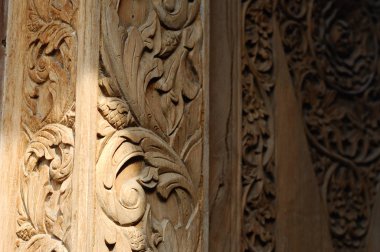 Jogjakarta, Endonezya-12 Haziran 2014: eski cami, Mescid Besar Mataram Kotagede, Arapça kelime ile detaylı oyma ahşap. 1575 üzerinde inşa ve Jogyakarta Endonezya yer. 