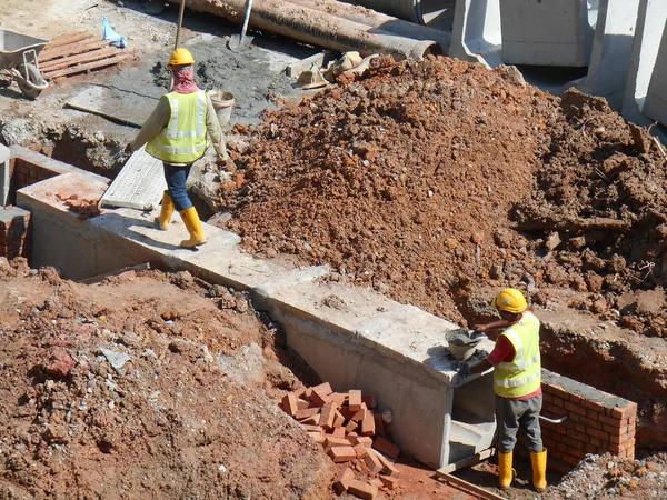 Malacca Malaysia January 2017 Drainage Work Construction Workers Construction Workers — Stock Photo, Image