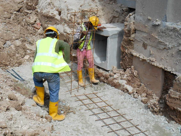 Malacca Malaysia January 2017 Drainage Work Construction Workers Construction Workers — Stock Photo, Image