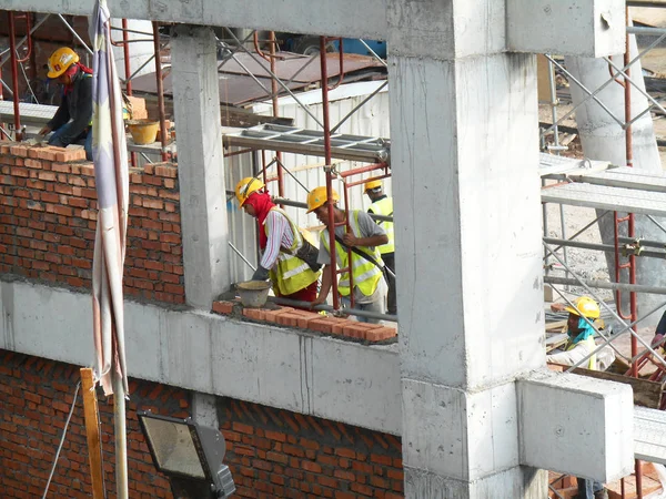 Jasin Malaisie Janvier 2017 Les Travailleurs Construction Plâtrent Mur Poutre — Photo
