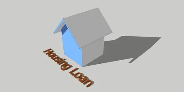 PRÊT AU LOGEMENT mots conceptuels avec modèle de maison 3D sur fond blanc — Photo