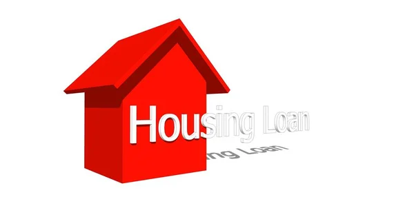 Lakásépítési hitel fogalmi szavak 3d piros ház modell — Stock Fotó