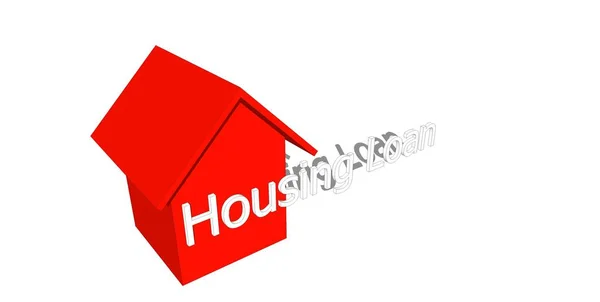 HOUSING LOAN conceptual words with 3D red house model