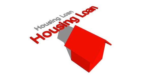 Lakásépítési hitel fogalmi szavak 3d piros ház modell — Stock Fotó