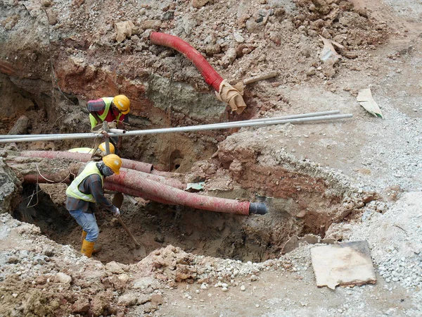 Seremban Malajzia 2017 Március Underground Közüzemi Szolgáltatások Hullámosított Cső Feküdt — Stock Fotó