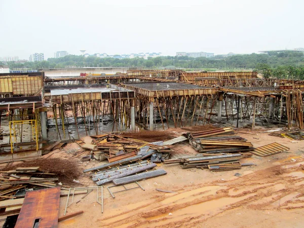 Kuala Lumpur Malaysia August 2017 Construction Workers Fabricated Timber Formwork — Stock Photo, Image