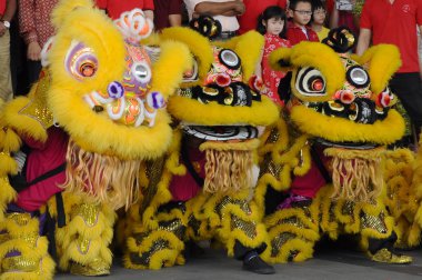 Seremban, Malezya -2 Şubat 2017: Seremban, Malezya 'da düzenlenen Çin Yeni Yıl Festivali sırasında aslan dansı performansı. Geçmişten beri Çinlilerin geleneksel ve kültürel dansıydı.. 