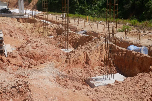 Casted Pile Cap Construction Site Part Building Foundation System Protruded — 스톡 사진