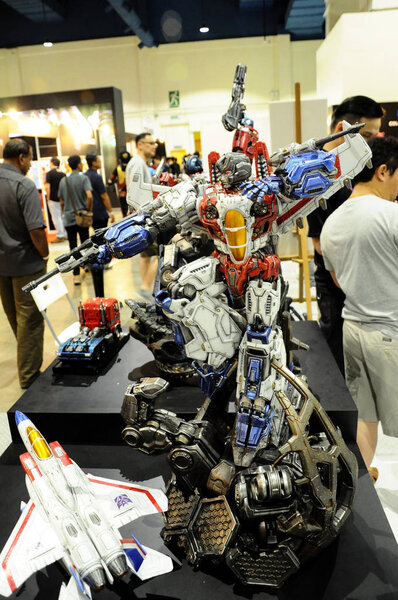 KUALA LUMPUR, MALAYSIA -APRIL 07, 2018: Starscream action figure of the fictional character in the Transformers franchise. Antagonist character from the Decepticon team. Display for pubic by action figure collector.   