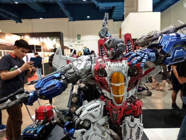 KUALA LUMPUR, MALAYSIA -APRIL 07, 2018: Starscream action figure of the fictional character in the Transformers franchise. Antagonist character from the Decepticon team. Display for pubic by action figure collector.   