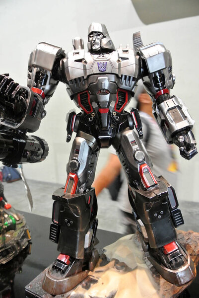 KUALA LUMPUR, MALAYSIA -APRIL 07, 2018: Megatron action figure of the fictional character in the Transformers franchise. Antagonist character leader the Decepticons. Display for pubic by the collector.