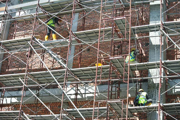 Seremban Malásia Agosto 2016 Trabalhadores Construção Civil Que Usam Arnês — Fotografia de Stock