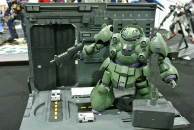 KUALA LUMPUR, MALAYSIA -NOVEMBER 26, 2017: Mobile Suit Gundam action figure model and toys. The characters of the fictional Gundam universe by Gunpla & Bandai.