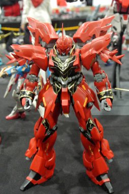 KUALA LUMPUR, MALAYSIA -NOVEMBER 26, 2017: Mobile Suit Gundam action figure model and toys. The characters of the fictional Gundam universe by Gunpla & Bandai.