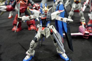 KUALA LUMPUR, MALAYSIA -NOVEMBER 26, 2017: Mobile Suit Gundam action figure model and toys. The characters of the fictional Gundam universe by Gunpla & Bandai.