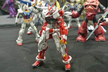 KUALA LUMPUR, MALAYSIA -NOVEMBER 26, 2017: Mobile Suit Gundam action figure model and toys. The characters of the fictional Gundam universe by Gunpla & Bandai.