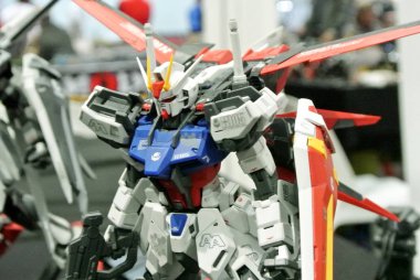 KUALA LUMPUR, MALAYSIA -NOVEMBER 26, 2017: Mobile Suit Gundam action figure model and toys. The characters of the fictional Gundam universe by Gunpla & Bandai.