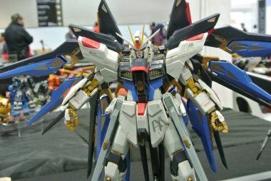 KUALA LUMPUR, MALAYSIA -NOVEMBER 26, 2017: Mobile Suit Gundam action figure model and toys. The characters of the fictional Gundam universe by Gunpla & Bandai.