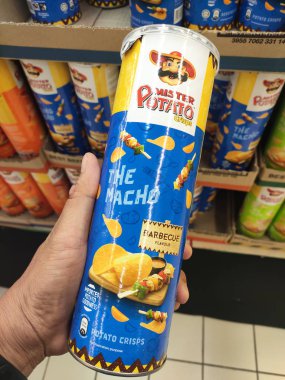 KUALA LUMPUR, MALAYSIA -FEBRUARY 17, 2020: Potato chips or potato chips form Mr Potato brands in commercial pacaging. Display for sale to customer in the supermarket. 