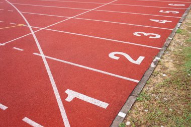 KUALA LUMPUR, MALAYSIA -APRIL 27, 2019: Outdoor running track or athlete track. Orange brick color.  