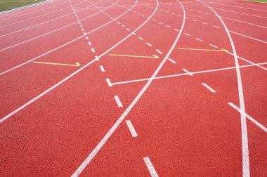 KUALA LUMPUR, MALAYSIA -APRIL 27, 2019: Outdoor running track or athlete track. Orange brick color.  