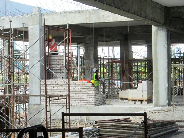 Kuala Lumpur Malaysia August 2019 Brickwork Construction Workers Construction Site — Stock Photo, Image