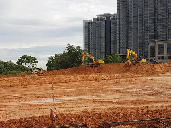 Kuala Lumpur Malaysia Julho 2017 Máquinas Pesadas Fazendo Terraplenagem Limpeza — Fotografia de Stock