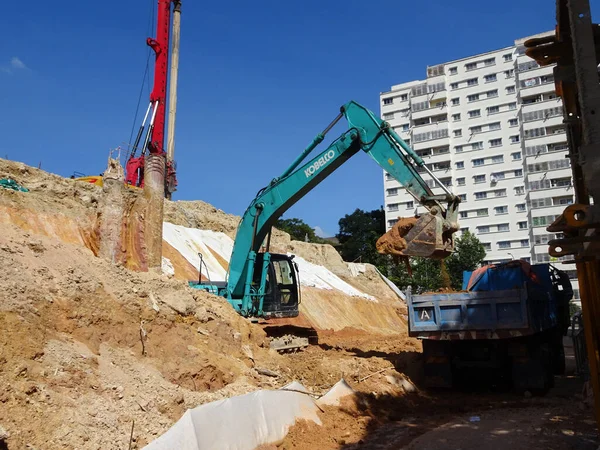 Kuala Lumpur Malezya Mart 2020 Kazı Makineleri Inşaat Alanında Toprak — Stok fotoğraf