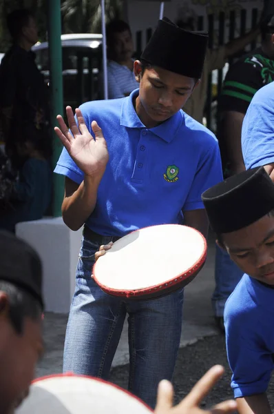 Kuala Lumpur Maleisië Januari 2018 Jongen Speelt Kompang Tijdens Maleisische — Stockfoto