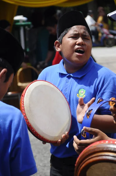 Kuala Lumpur Maleisië Januari 2018 Jongen Speelt Kompang Tijdens Maleisische — Stockfoto