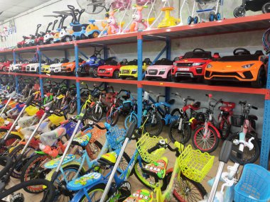 NILAI, MALAYSIA -MARCH 5, 2020: Various types of bikes are on display in the store. Kids bike to an adult bike.