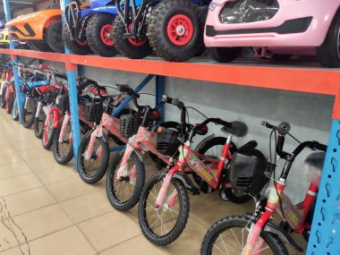 NILAI, MALAYSIA -MARCH 5, 2020: Various types of bikes are on display in the store. Kids bike to an adult bike.
