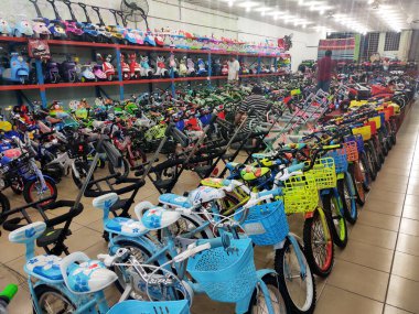 NILAI, MALAYSIA -MARCH 5, 2020: Various types of bikes are on display in the store. Kids bike to an adult bike.