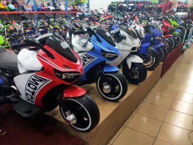 NILAI, MALAYSIA -MARCH 5, 2020: Various types of bikes are on display in the store. Kids bike to an adult bike.