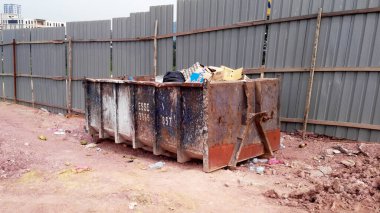 KUALA LUMPUR, MALAYSIA -MARCH 3, 2020: Huge wasted disposal bin used to collect rubbish and unused material from the construction site. Has a fixed collection schedule