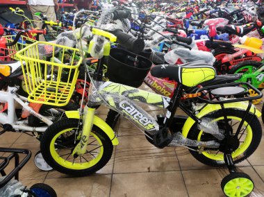 NILAI, MALAYSIA -MARCH 5, 2020: Various types of bikes are on display in the store. Kids bike to an adult bike.