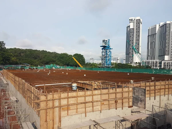 Kuala Lumpur Malásia Março 2020 Construção Laje Piso Construção Trabalhadores — Fotografia de Stock