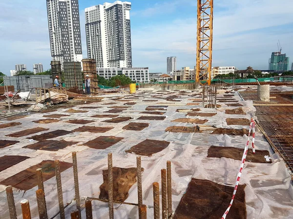 Kuala Lumpur Malásia Março 2020 Construção Laje Piso Construção Trabalhadores — Fotografia de Stock