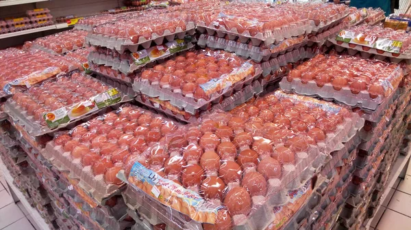 Seremban Malasia Marzo 2020 Huevos Pollo Frescos Contenedor Palets Venta — Foto de Stock