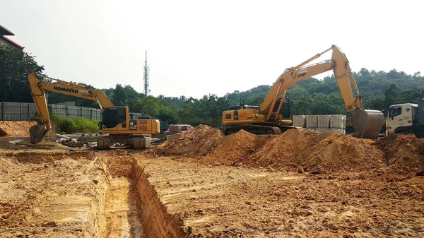 Malacca Malaysia Březen 2020 Stroje Bagry Staveništi Používá Těžbě Půdy — Stock fotografie