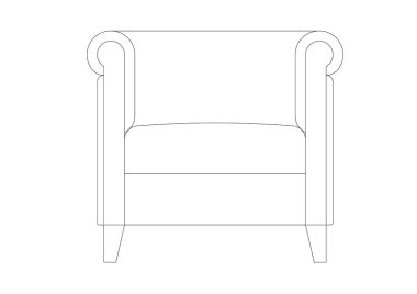 Tek koltuklu lüks koltuk CAD çiziminde çizildi. Siyah beyaz tek çizgi çiziyor.. 