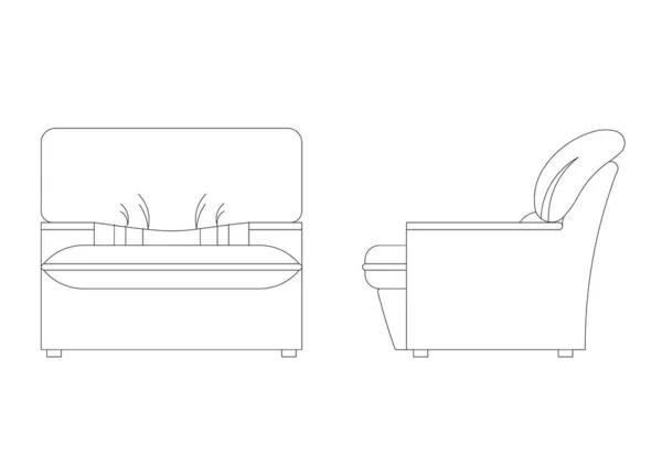 シングルシートの高級アームチェアがCad図面に描かれました 黒と白の単線画 — ストック写真