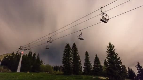 Fast Moving Clouds Chairlift Night — Stock Video