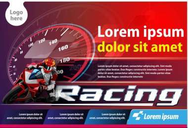 Horizontal poster or print ads motor cycle racing event clipart