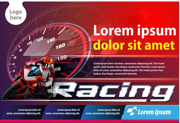 Horizontal cartaz ou imprimir anúncios motocicleta corrida evento —  Vetores de Stock